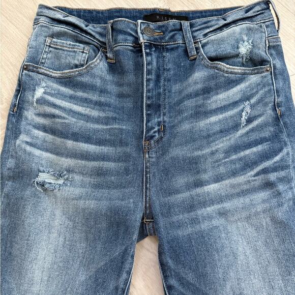 Risen Denim Straight Leg Distressed Chewed Accent Jeans | Medium Blue | 30/11 - Picture 5 of 9